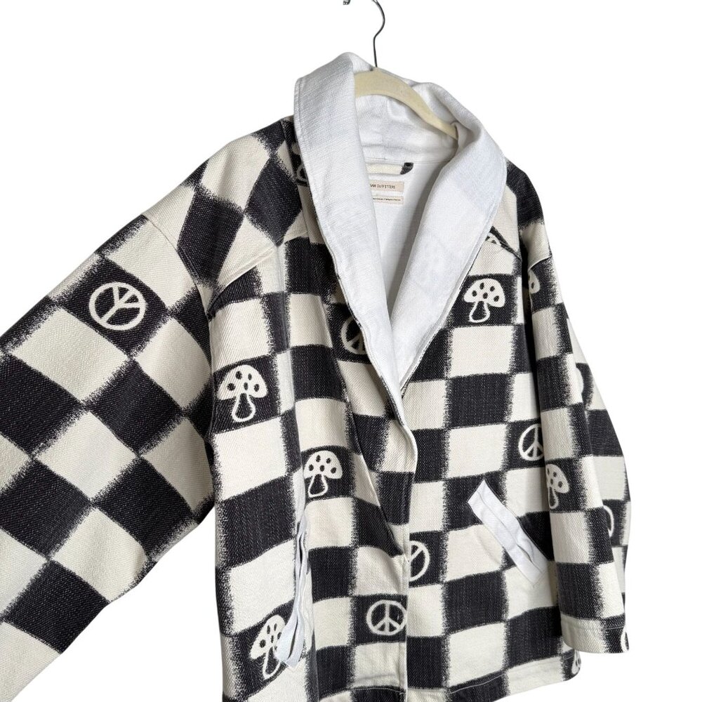 Urban Outfitters Checkered Jacket With Peace & Mushroom Print, XS/S - Picture 3 of 9